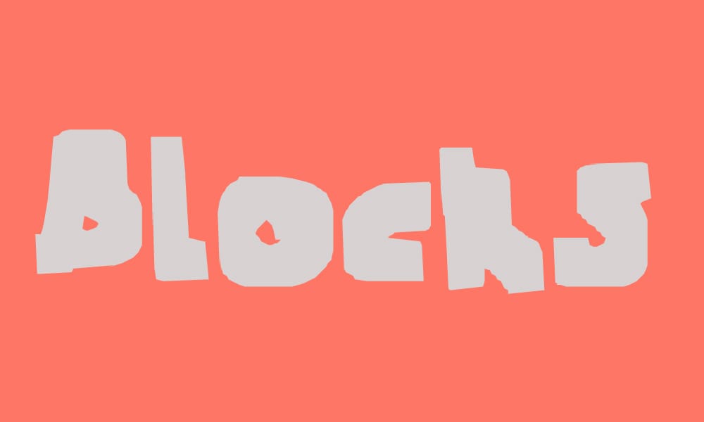 The free fat font Blocks shown with heavy, geometric, and uneven letterforms.