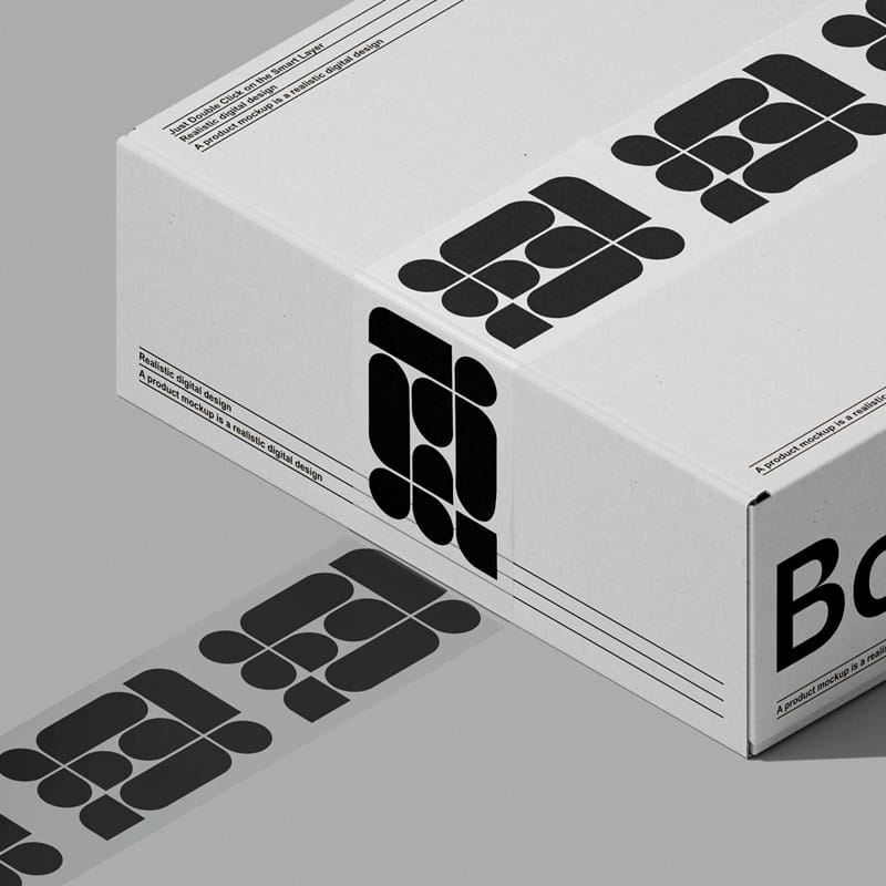 Box with Duct Tape Branding Mockup PSD