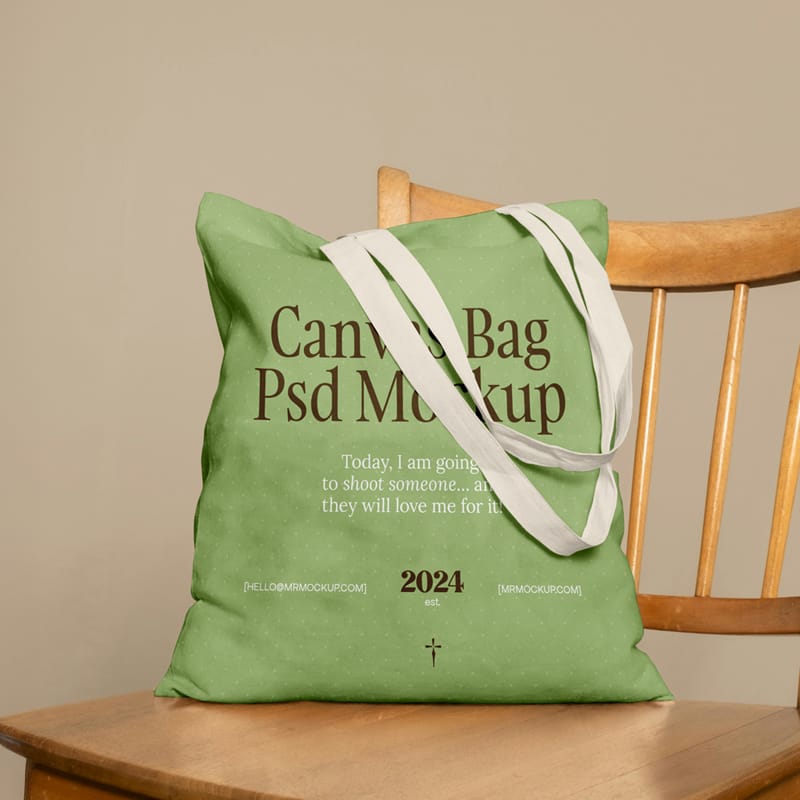 Canvas Bag on Chair Mockup PSD