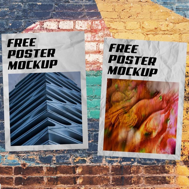 Crumpled Poster on Textured Wall Mockup PSD