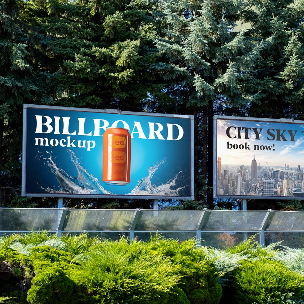 Free Billboard with Plants Mockups PSD