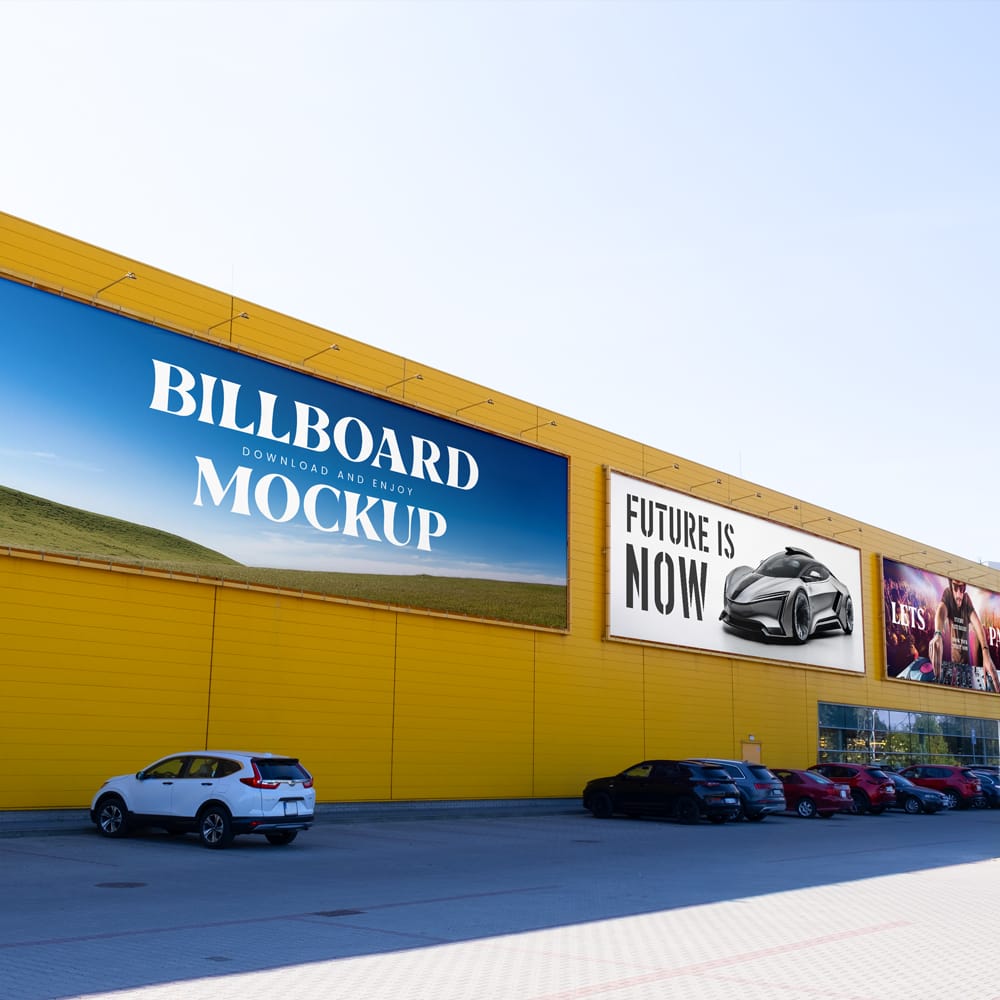 Free Billboards on Big Building Mockup PSD