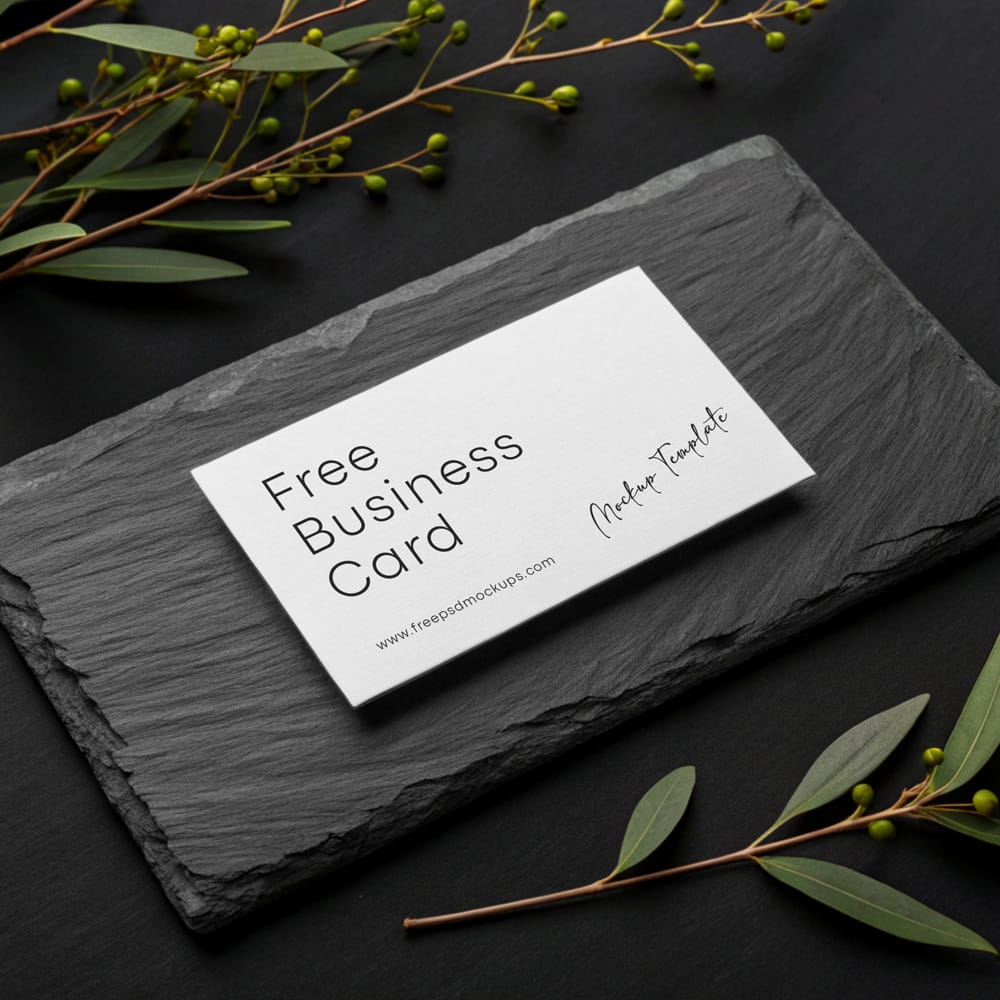 Free Business Card on Stone Mockup Template PSD