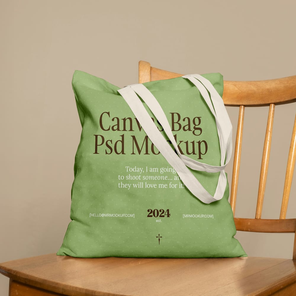 Free Canvas Bag on Chair Mockup PSD