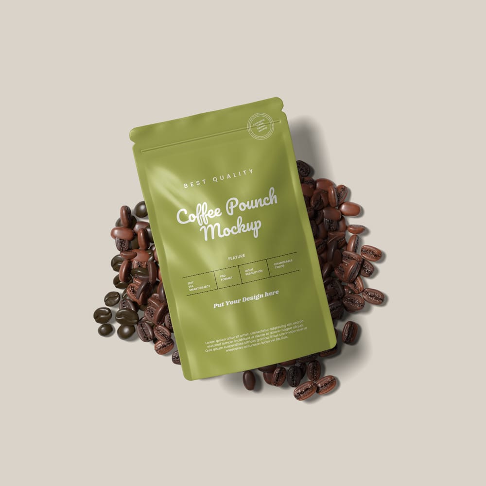 Free Coffee Pouch Packaging Mockup PSD