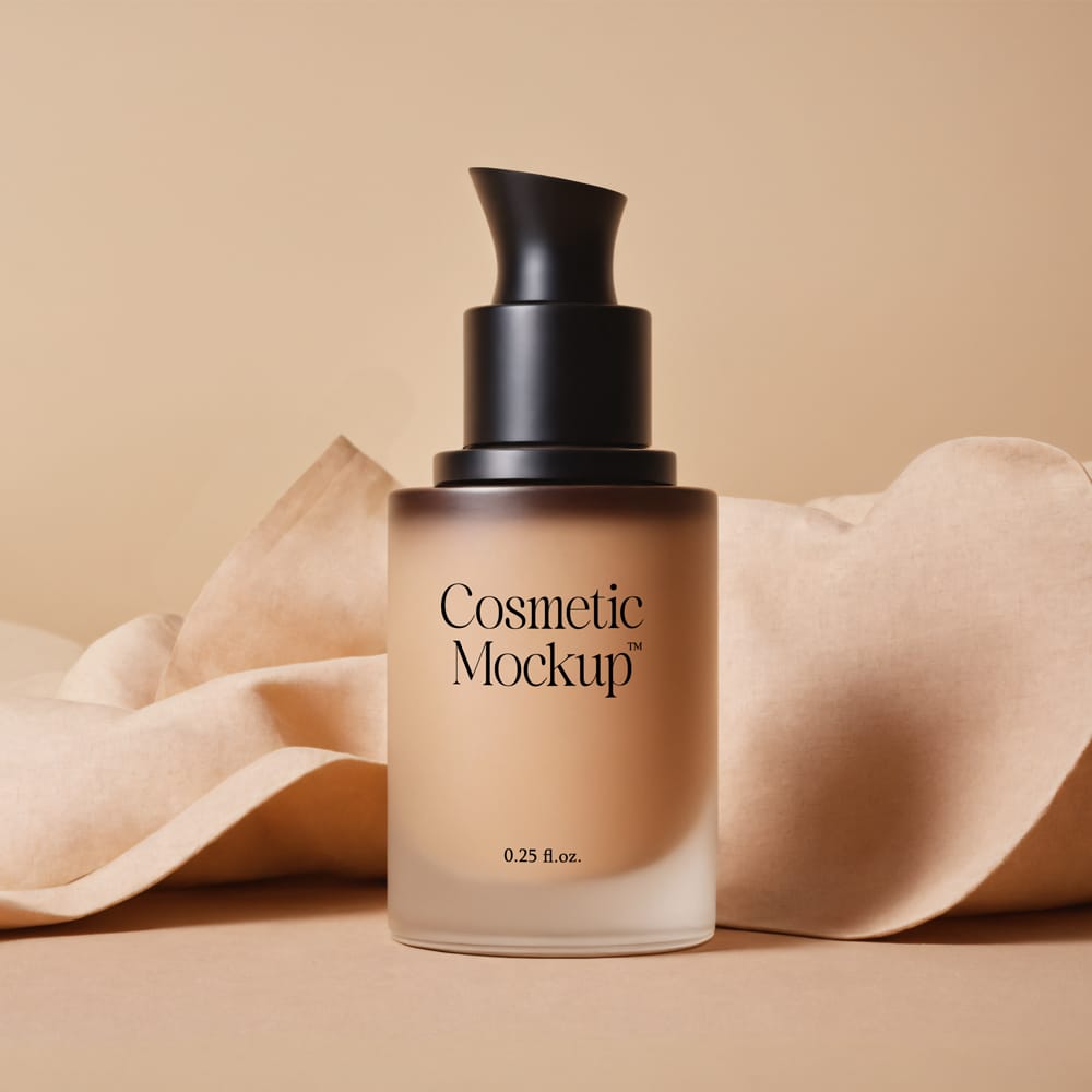 Free Cosmetic Bottle Mockup with Fabric PSD