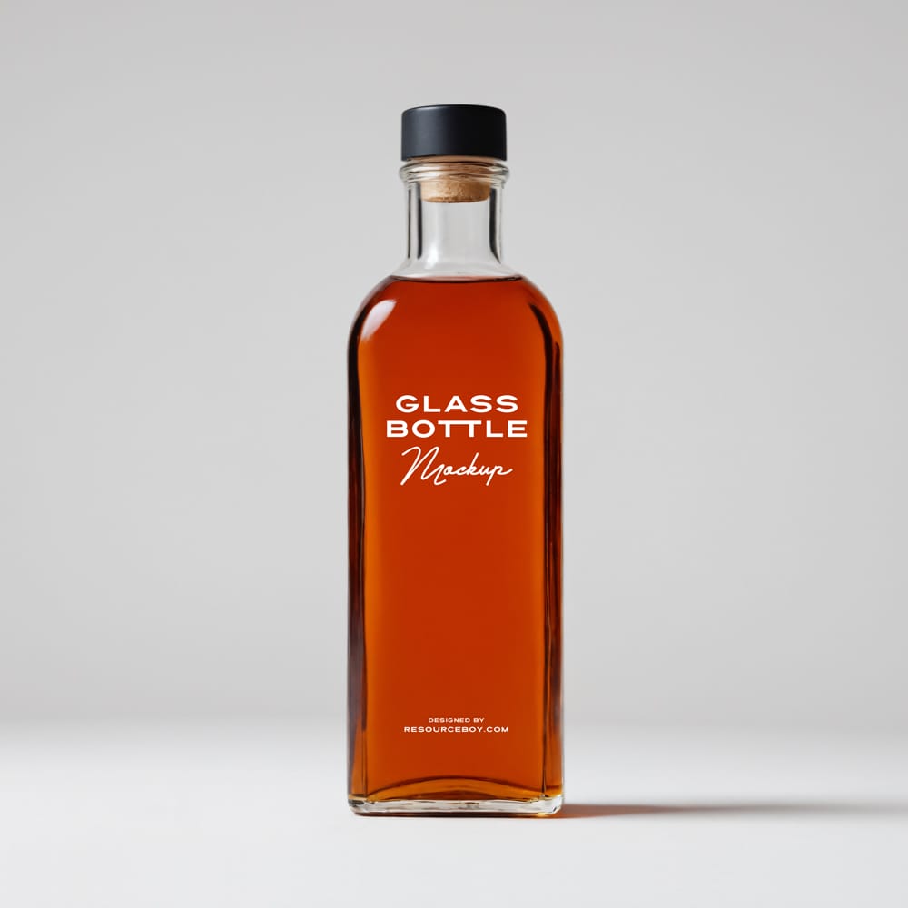 Free Glass Bottle Mockup with Liquid PSD