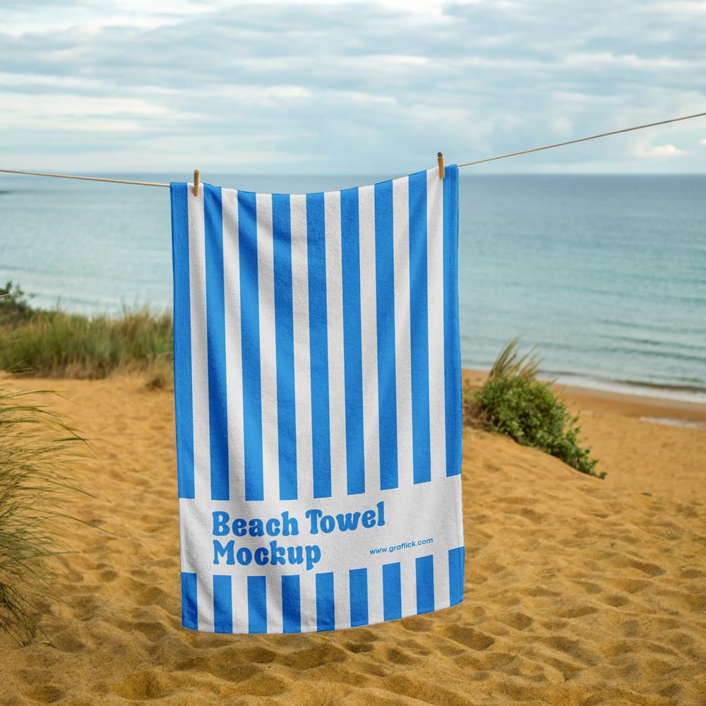 Free Hanging Beach Towel Mockup PSD