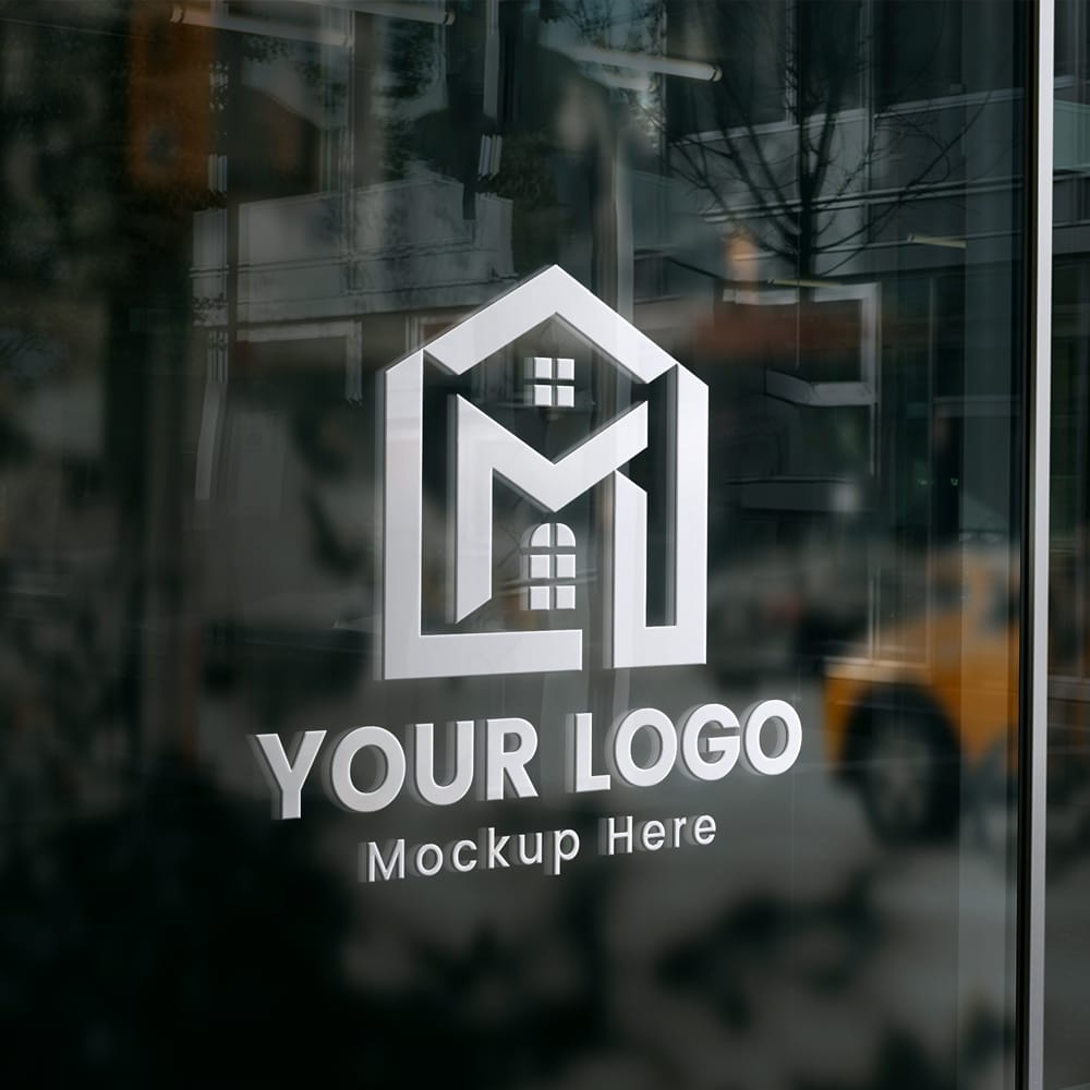 Free High-Quality 3D Glass Window Logo Mockup PSD