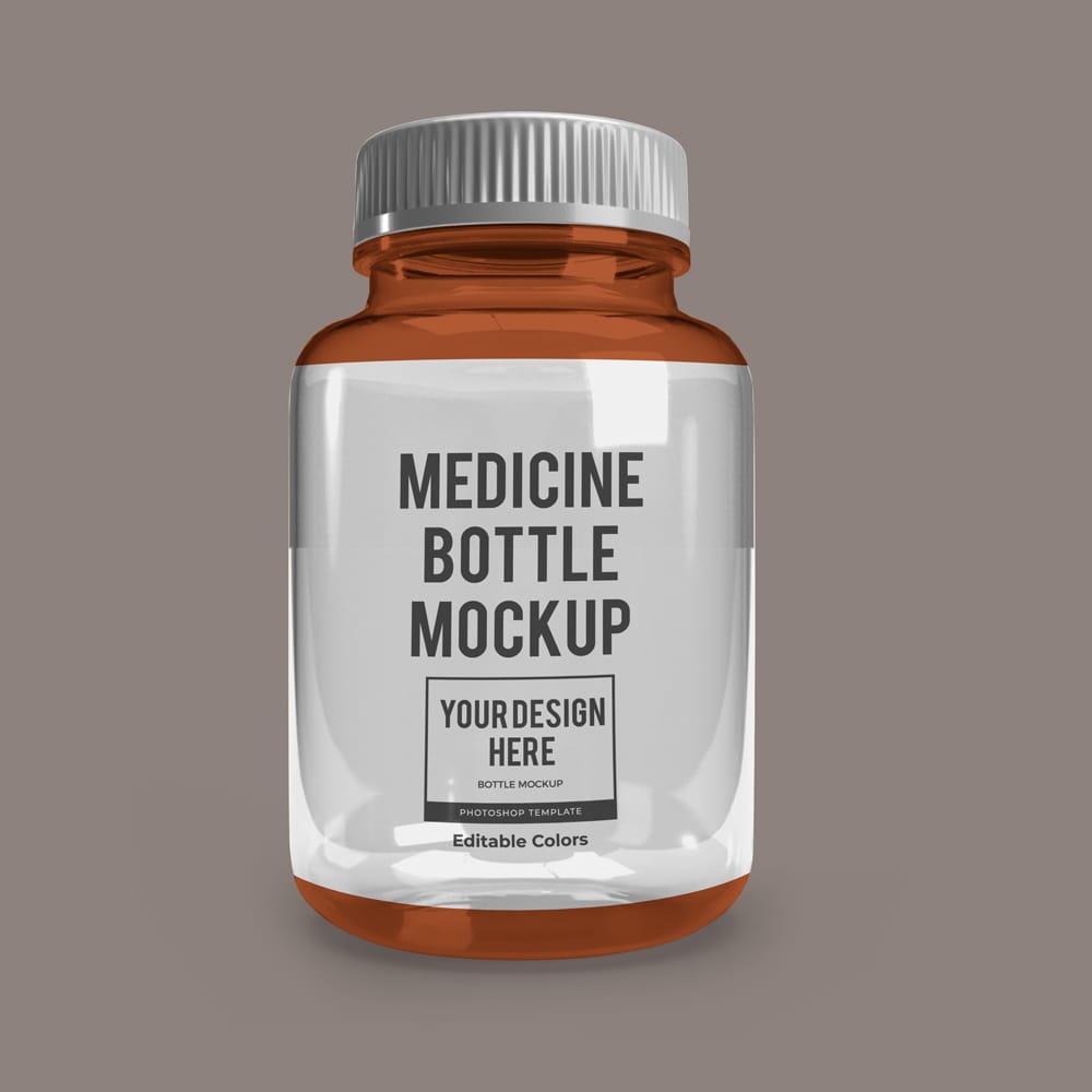 Free Medicine Glass Bottle Mockup Template PSD