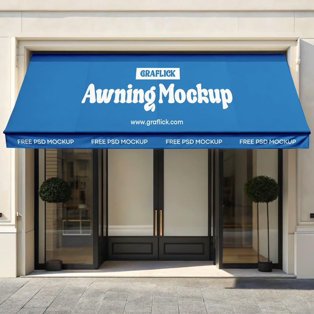 Free Outdoor Shop Window Awning Mockup PSD