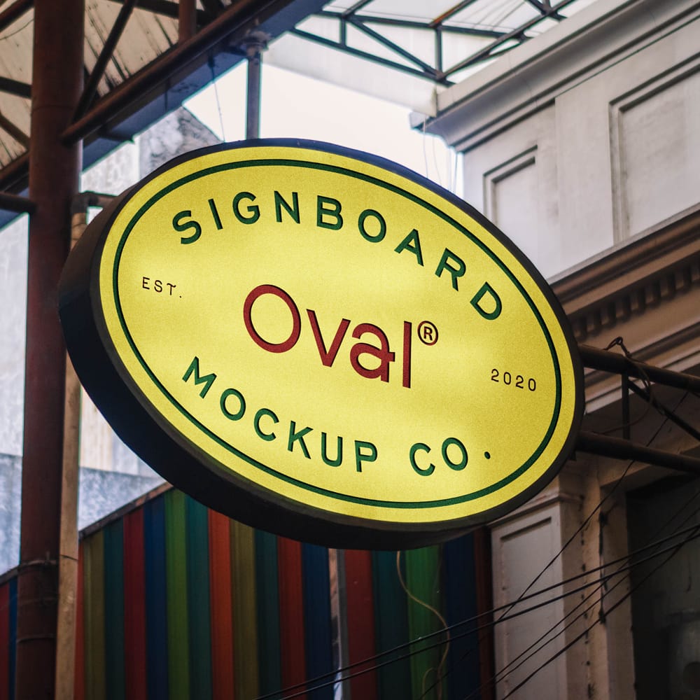 Free Oval Signboard Mockup PSD