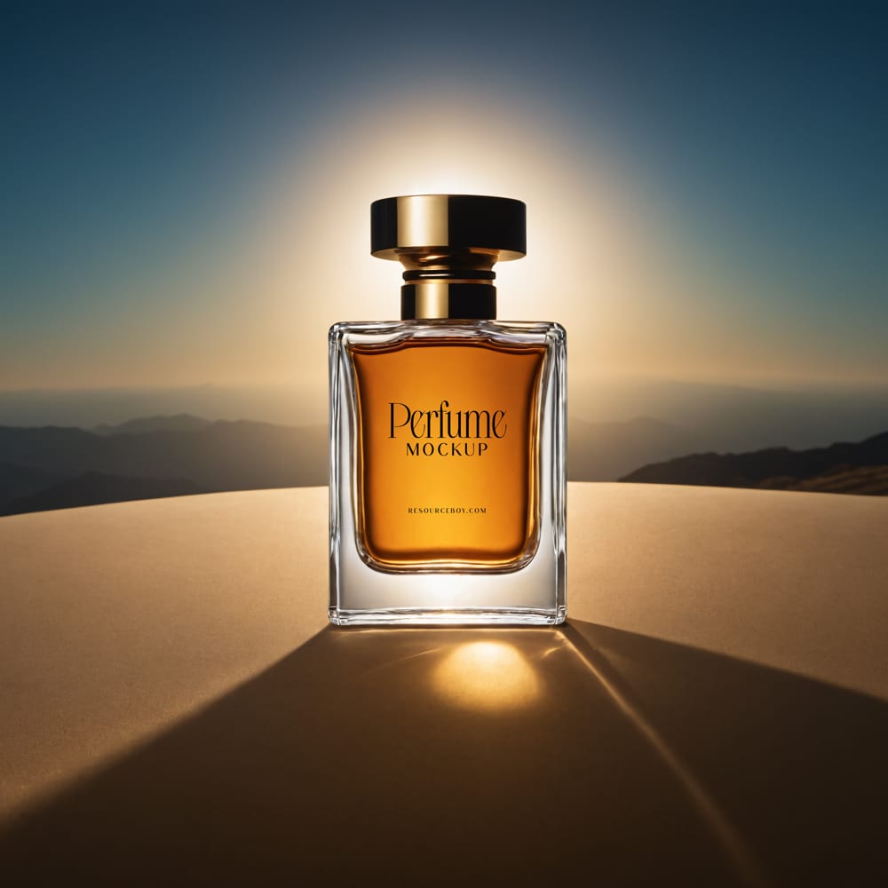 Free Perfume Bottle Mockup with Mountain View PSD