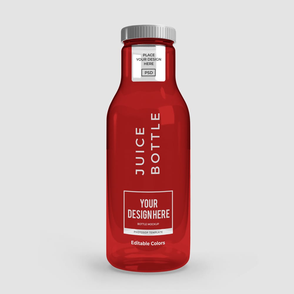 Free Photorealistic Juice Bottle Mockup Template PSD