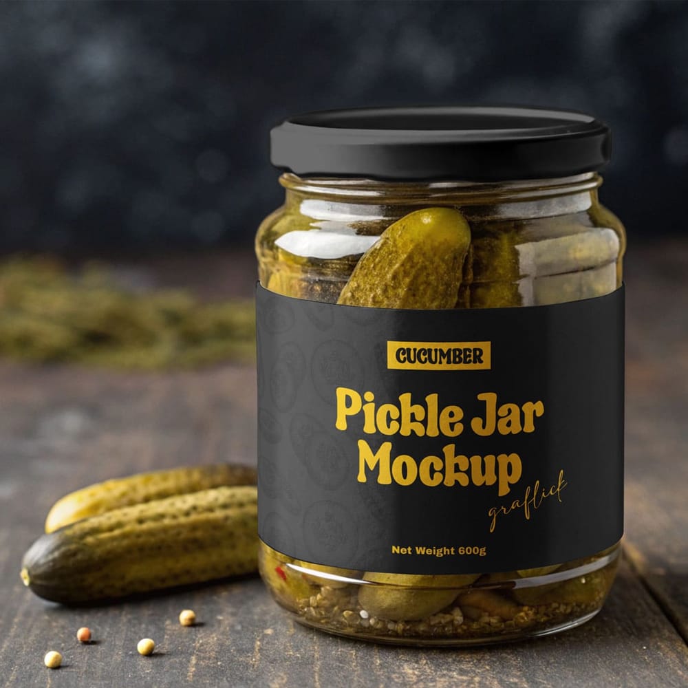 Free Pickle Bottle Mockup PSD