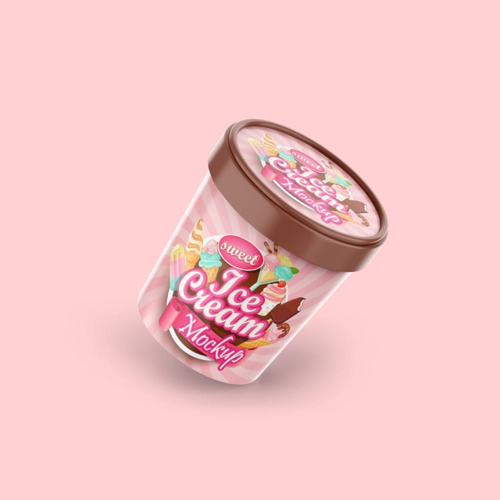 Free Realistic Ice Cream Tub Mockup PSD