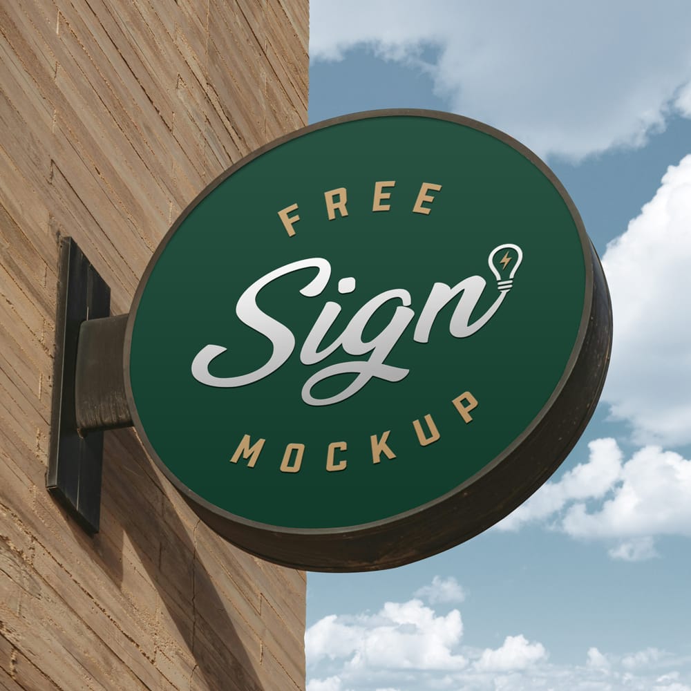 Free Round Shop Signage Mockup Template PSD