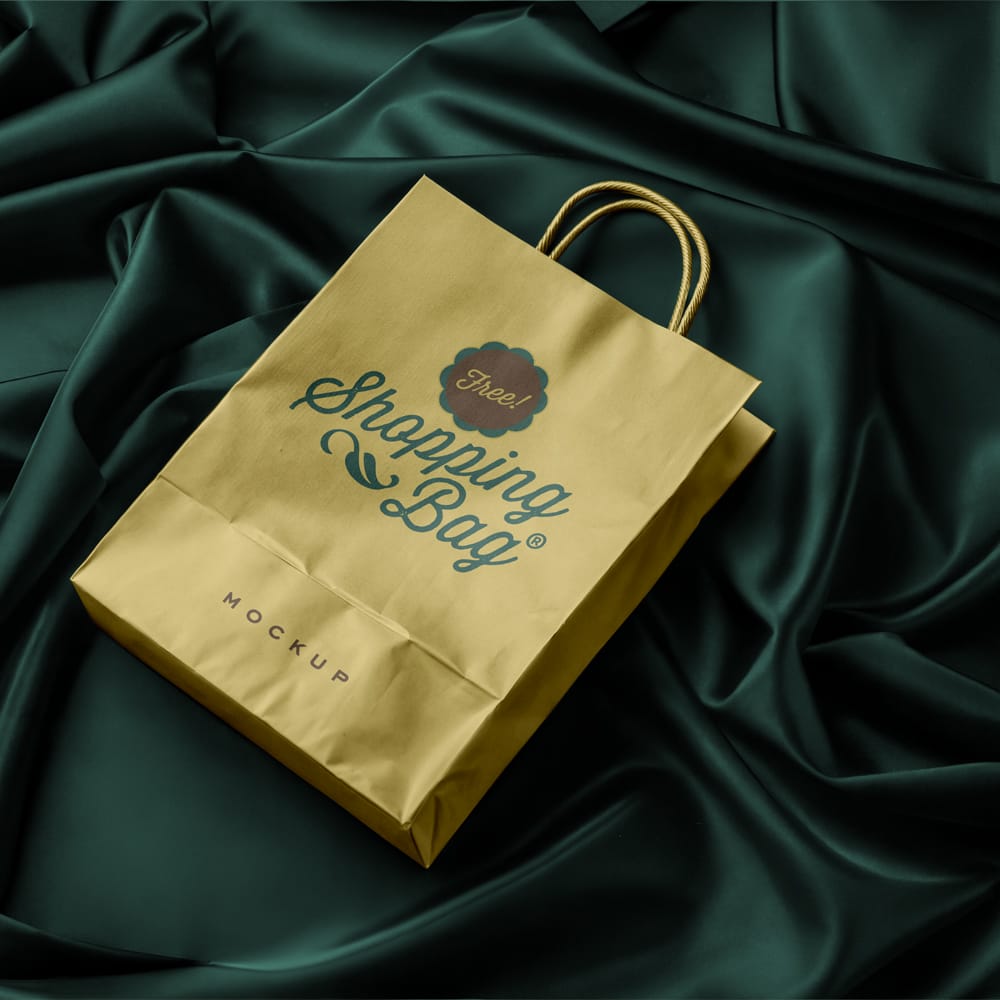 Free Silk Background Branding Shopping Bag Mockup PSD