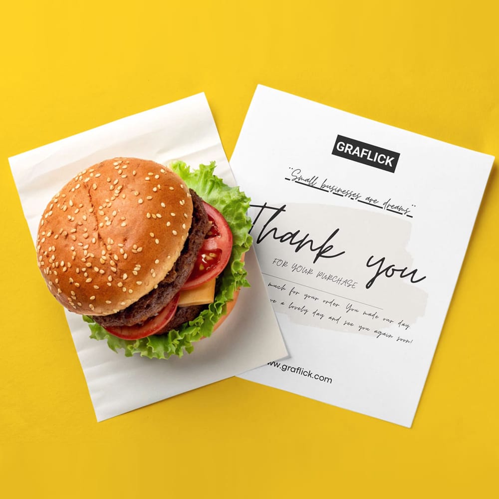 Free Thank You Paper Note with Burger Mockup PSD