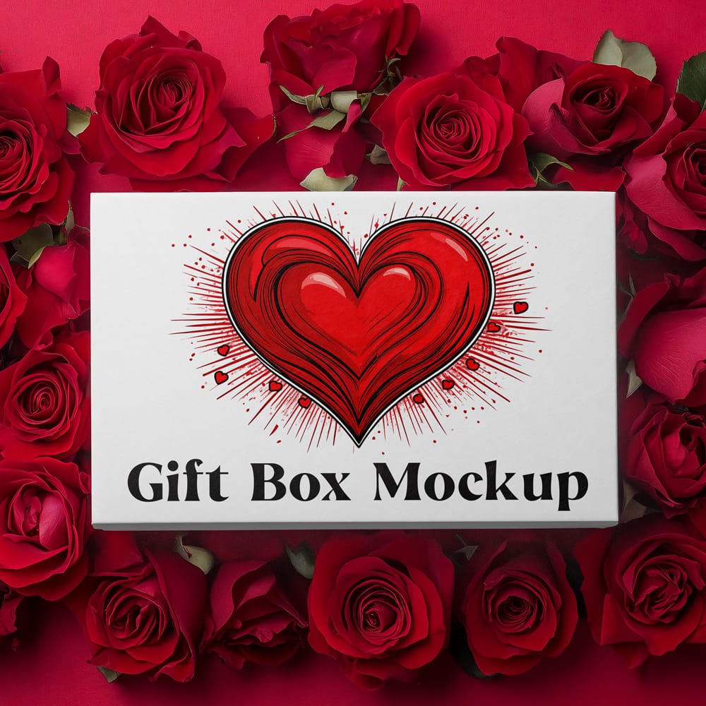 Free Valentines Day Gift Box Mockup PSD