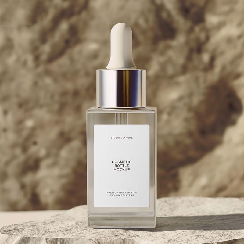 Frosted Cosmetic Dropper Bottle Mockup PSD