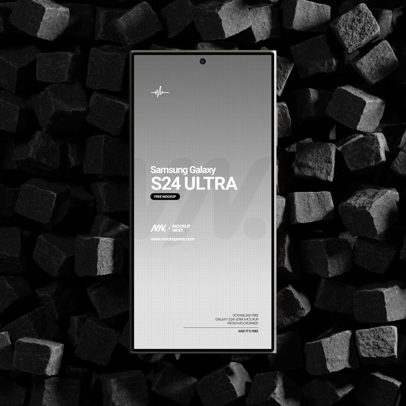 Galaxy S24 Ultra Mockup On Cube Stones PSD