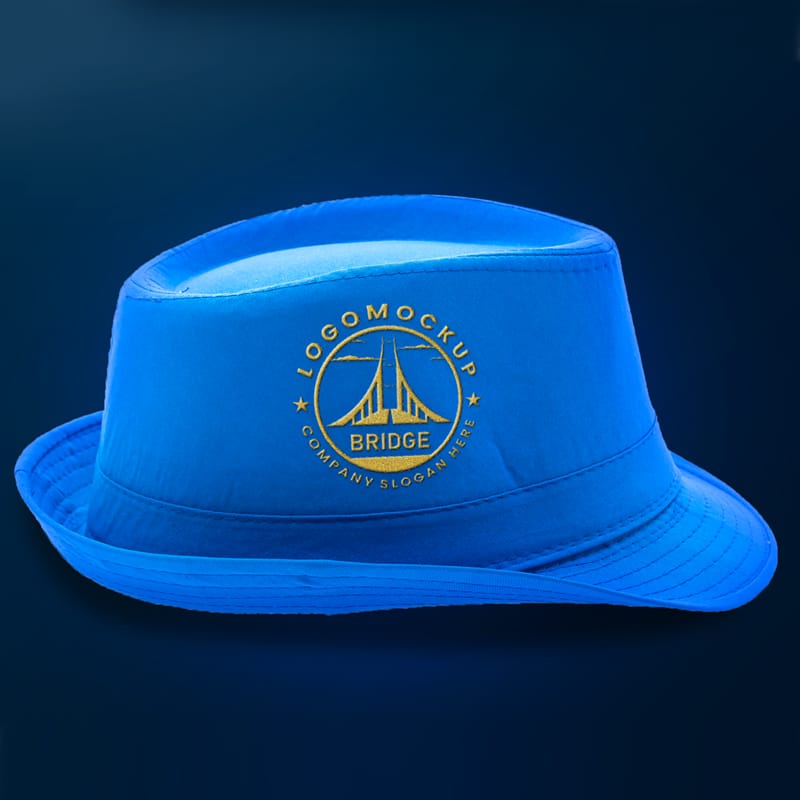 Golden Logo Mockup on Blue Hat PSD