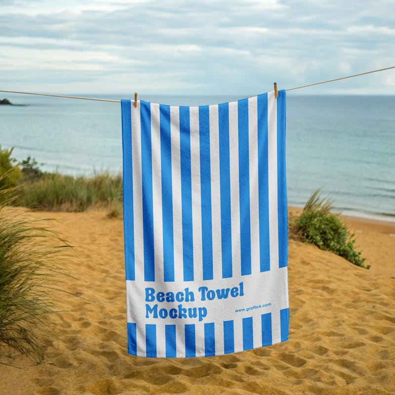 Hanging Beach Towel Mockup PSD