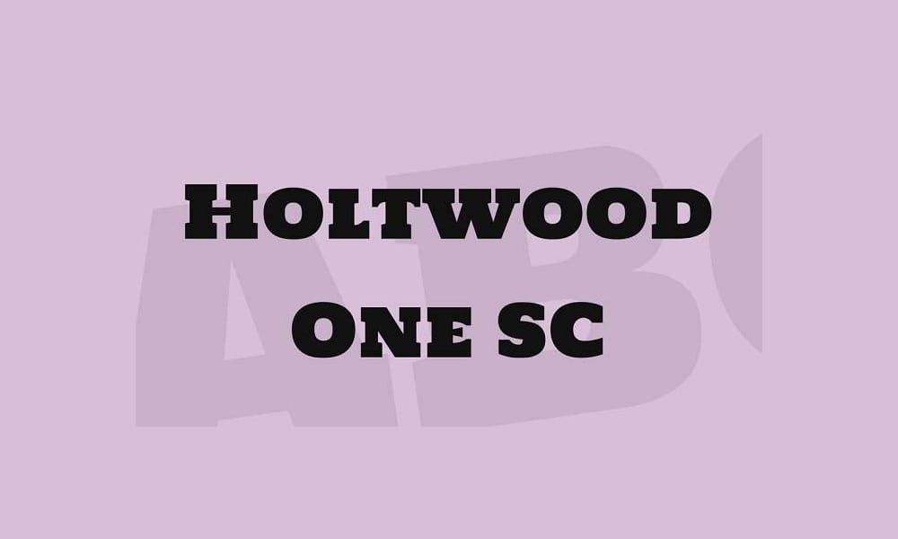 The Holtwood One SC font, a free chunky woodblock-style slab serif.