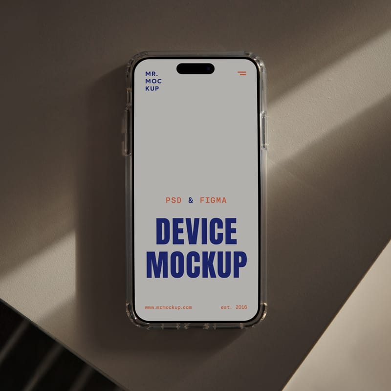 Laying iPhone 16 Pro on Table Mockup PSD