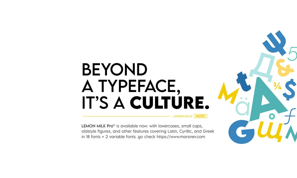 The free thick font Lemon/Milk displayed in its modern and geometric style.
