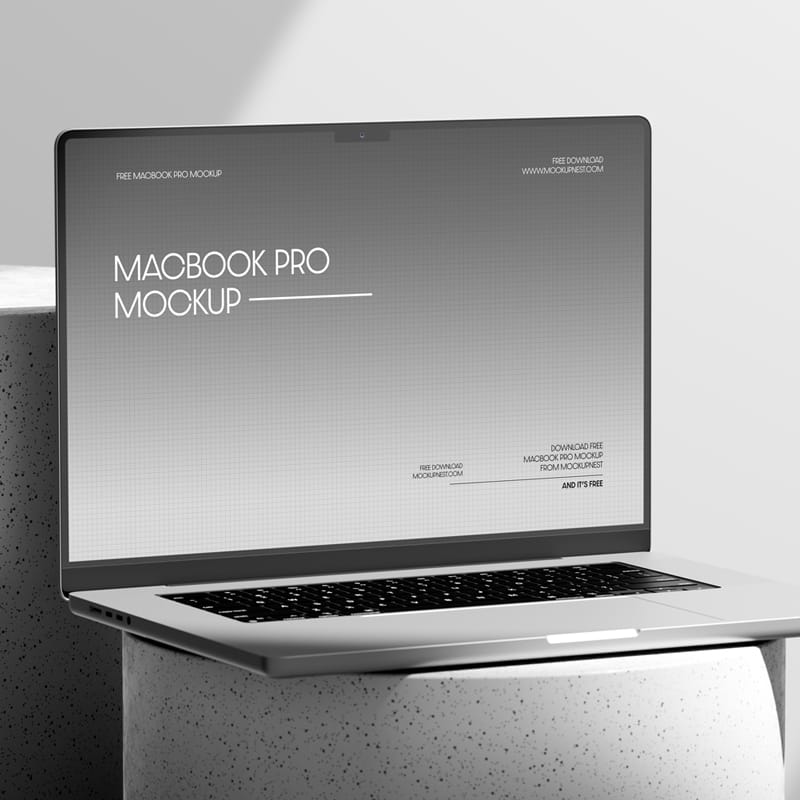 Macbook Pro Mockup On Round Podium PSD