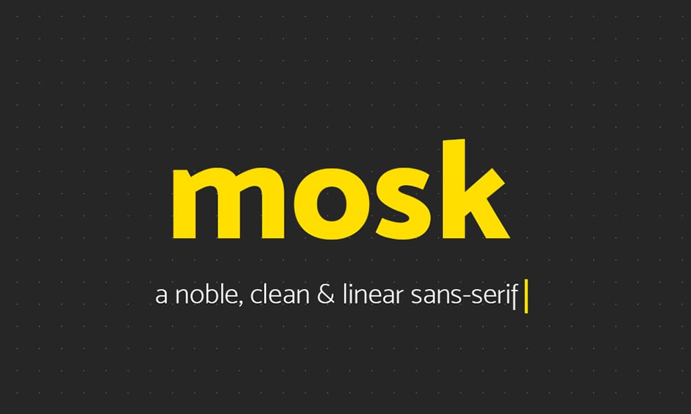 The free thick font Mosk shown in a clean, geometric, and modern sans-serif style.