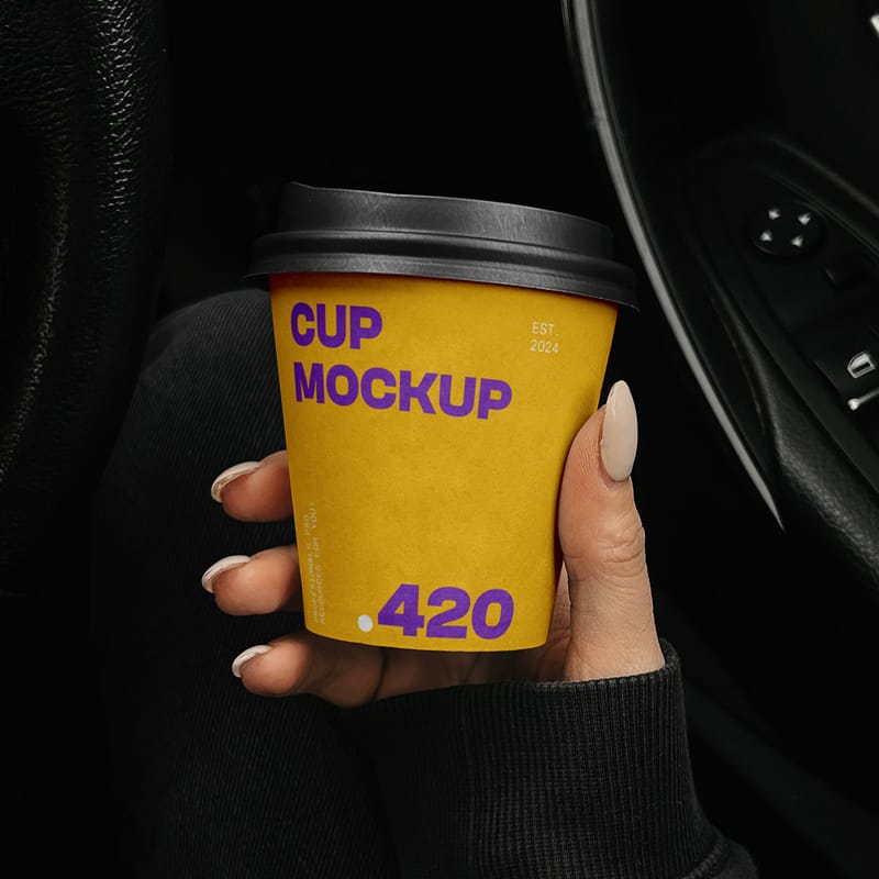 Paper Coffee Cup in the Car Mockup PSD