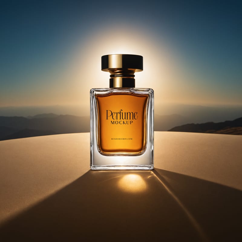Perfume Bottle Mockup with Mountain View PSD