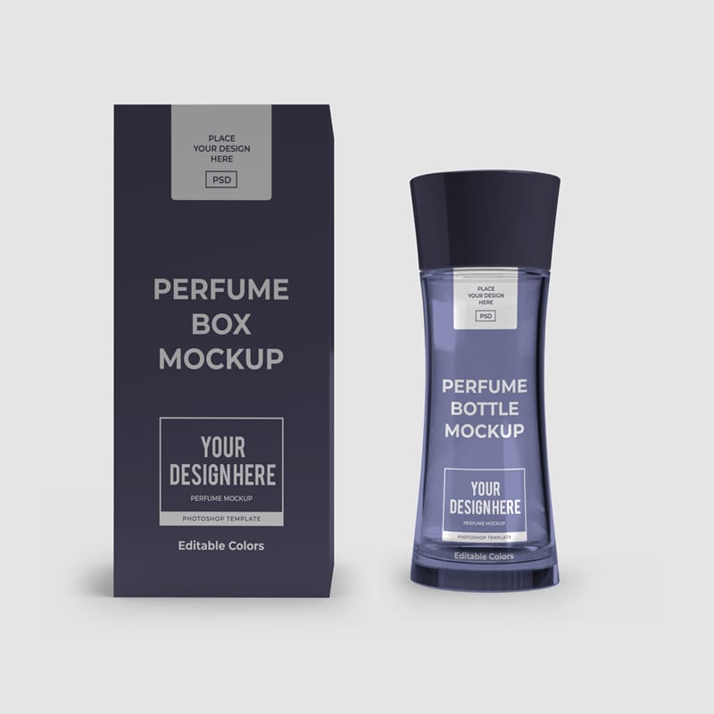 Perfume with Box Packaging Mockup PSD