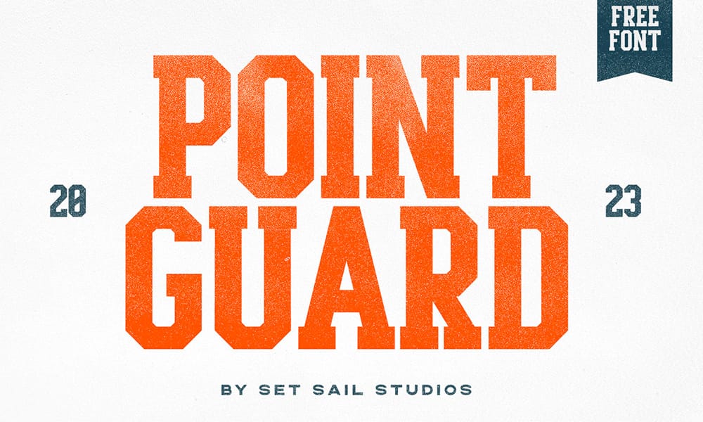 The Point Guard font, a free thick athletic font with a textured finish.