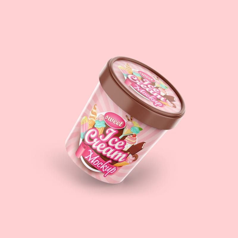 Realistic Ice Cream Tub Mockup PSD