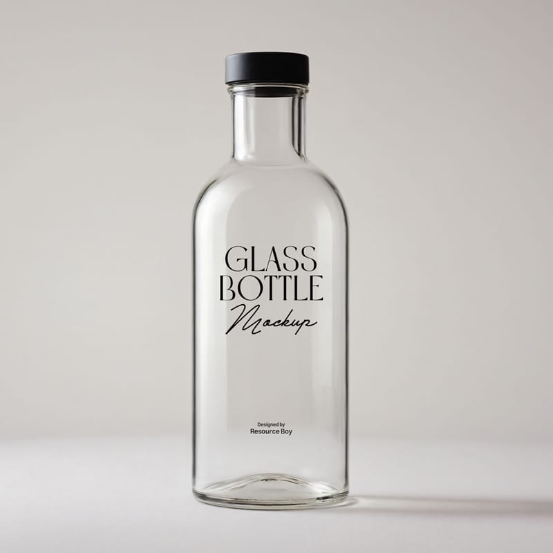 Sleek and Minimal Glass Bottle Mockup PSD