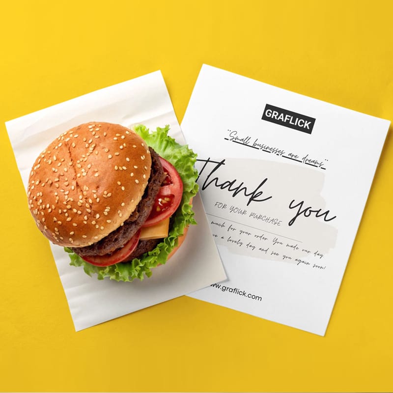 Thank You Paper Note with Burger Mockup PSD
