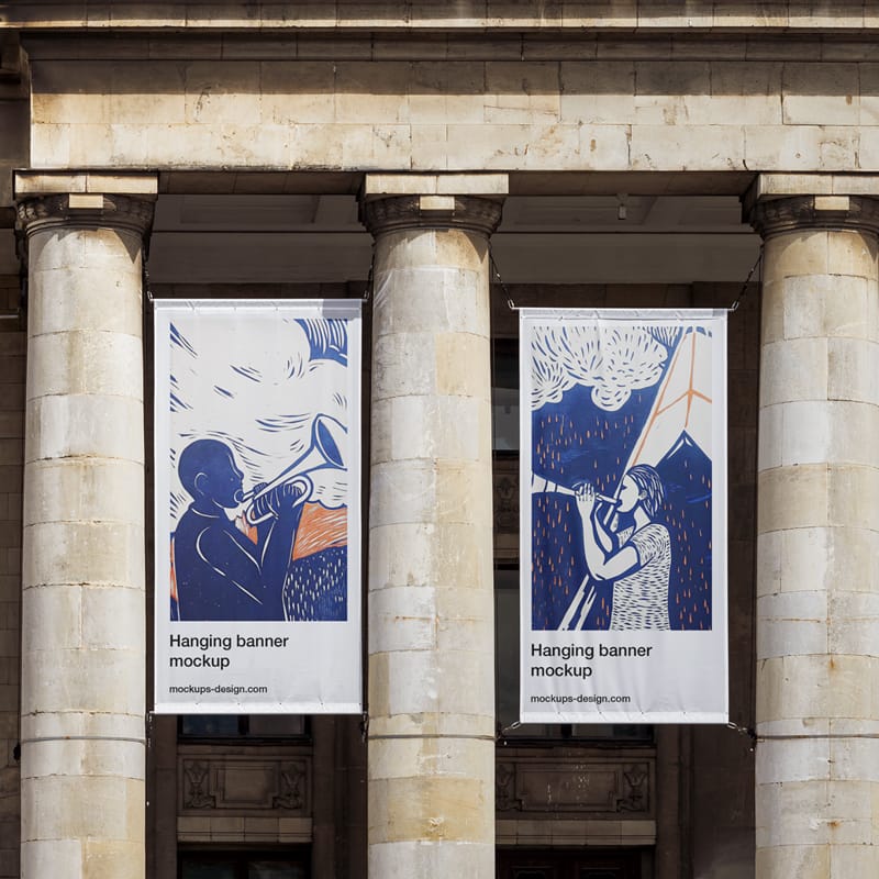 Three Hanging Banners Mockup PSD