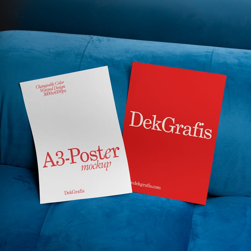 Velour Sofa A3 Posters Mockup PSD
