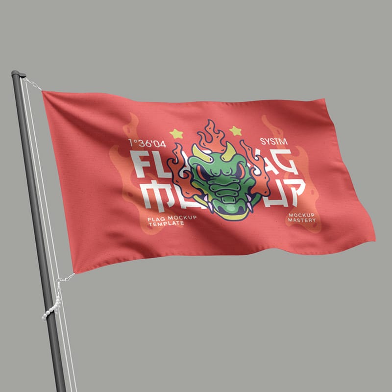 Waving Flag Mockup Template PSD