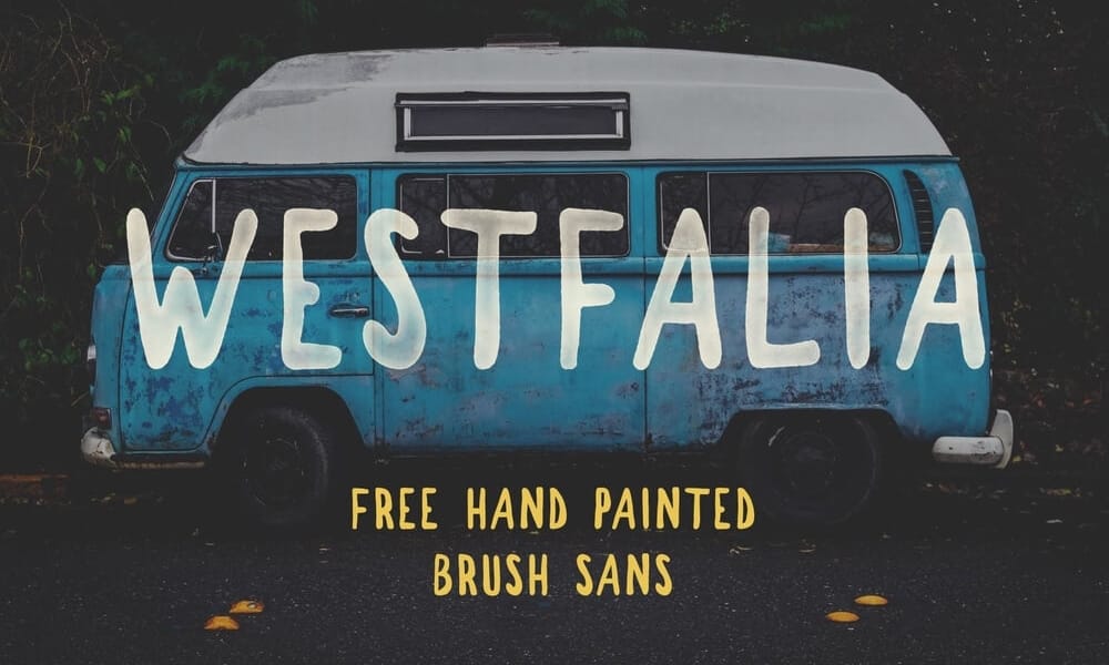 The Westfalia font, a free hand-painted brush font with an outdoorsy feel.