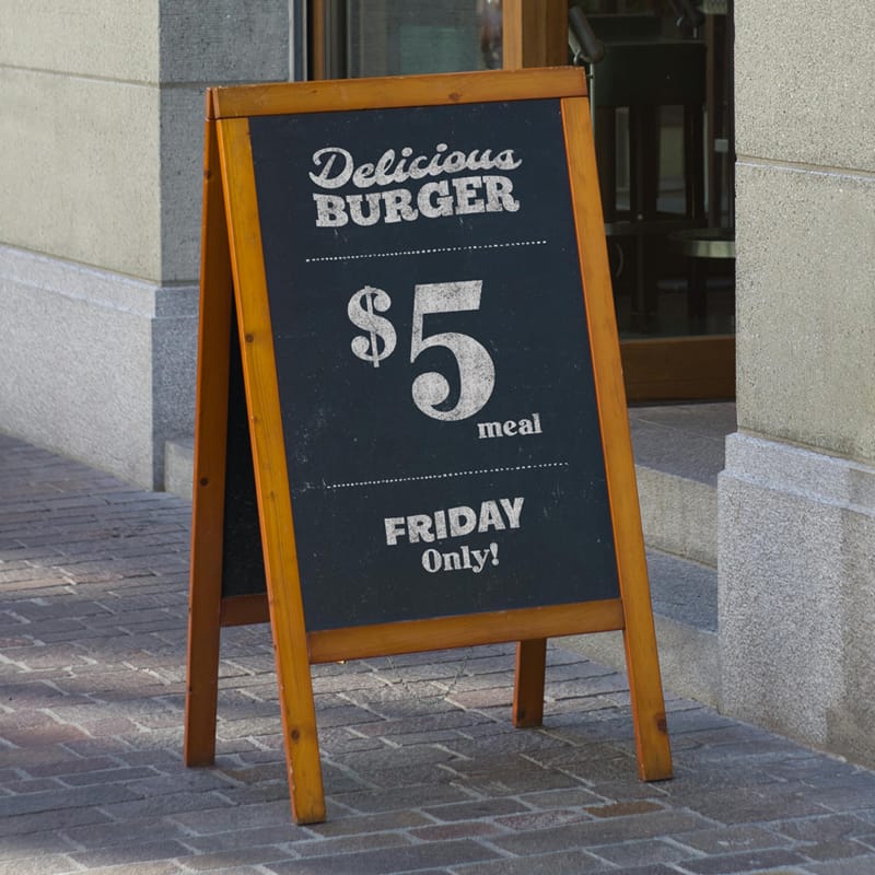 Wooden A-Stand Chalkboard Mockup PSD