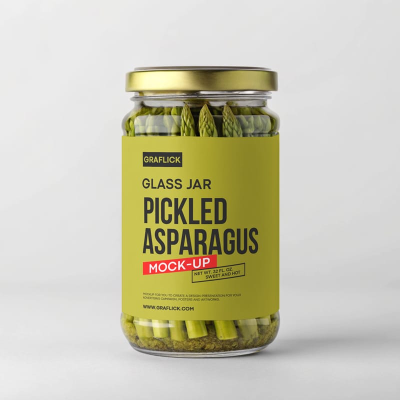 Asparagus Pickle Glass Jar Mockup PSD