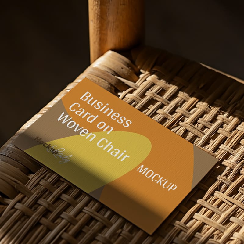 Business Card on Woven Chair Mockup PSD