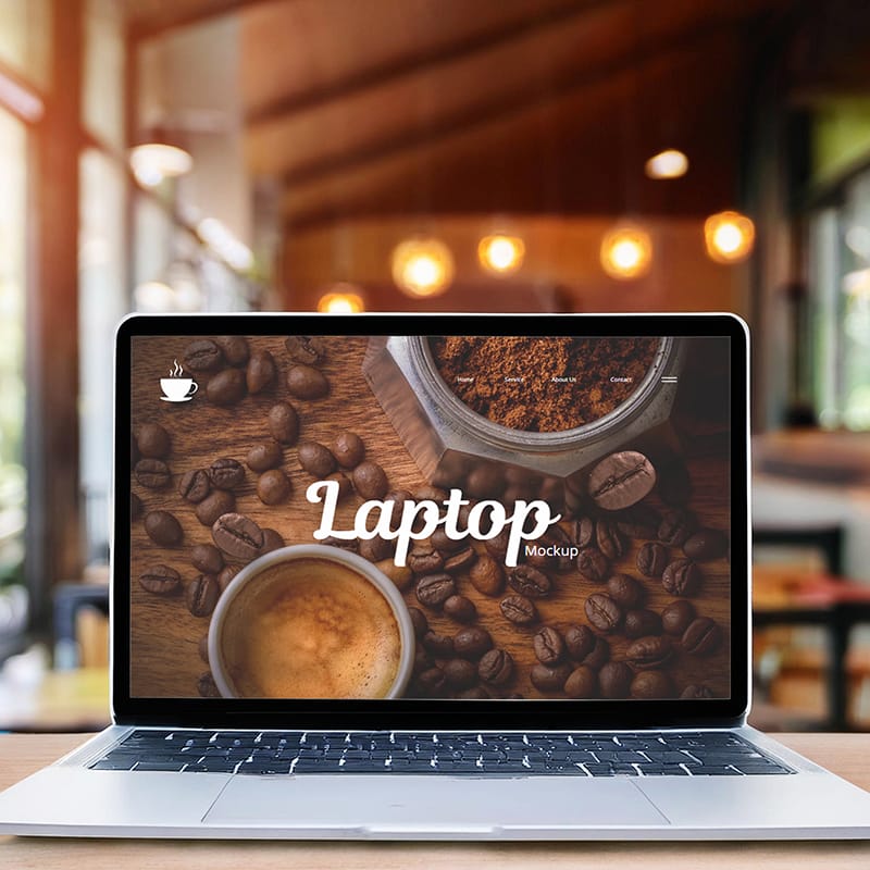 Cafe Vibe Laptop Mockup PSD