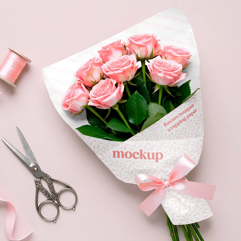 Flowers Bouquet Wrapping Paper Mockup PSD