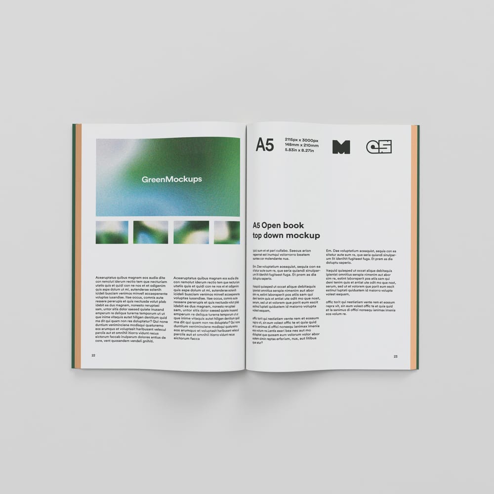 Free A5 Open Book Top Down Mockup PSD